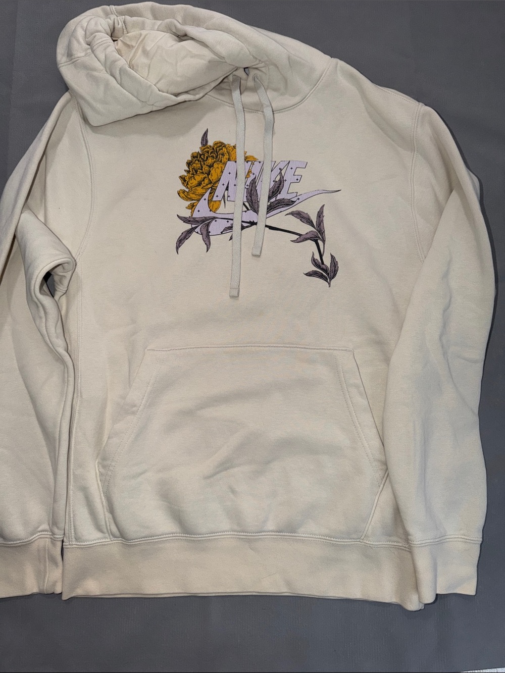 Nike Cream Hoodie with Yellow Floral Logo